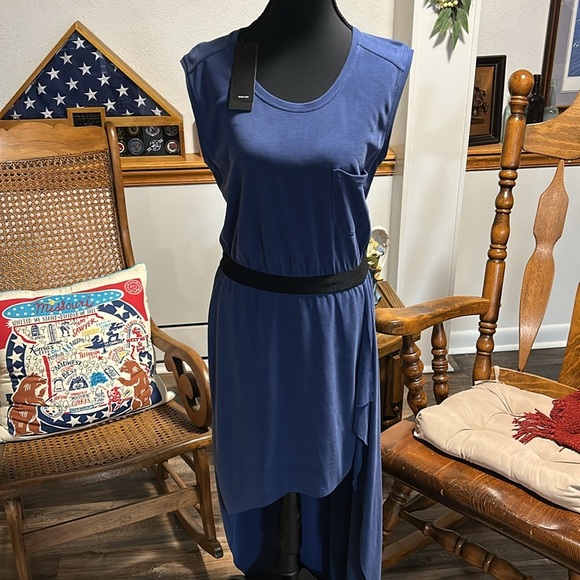 BCBG NEW Maxi Hi-Low‎ Evelyn Blue Dress w/Draped Front Sleeveless Size Small - Picture 4 of 6